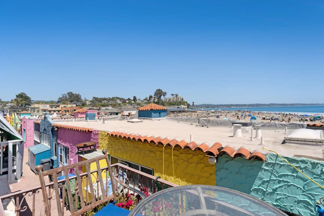 picture of a patio overlooking the ocean in a capitola luxury venetian beachfront luxury venetian home in California